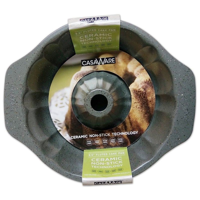 casaWare Fluted Cake Pan 9.5-inch (10-Cup) Ceramic Coated NonStick (Silver Granite) - Image 1